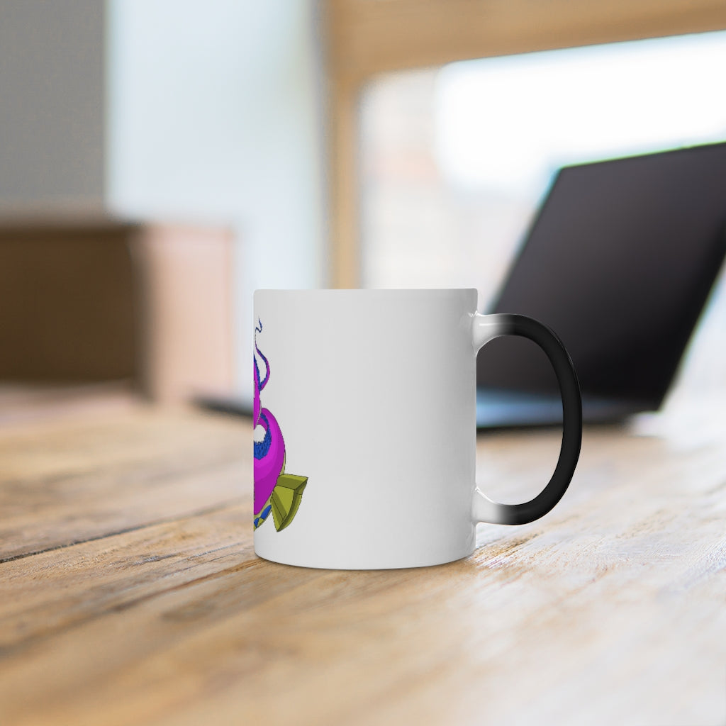 Platipus Color Changing Mug showcasing vibrant colors when filled with hot liquid, featuring a sleek white ceramic design.