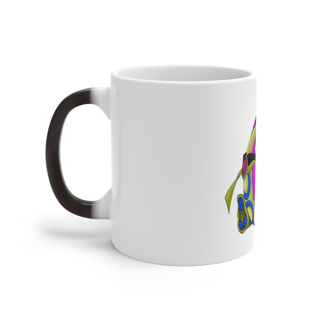 Platipus Color Changing Mug showcasing vibrant colors when filled with hot liquid, featuring a sleek white ceramic design.