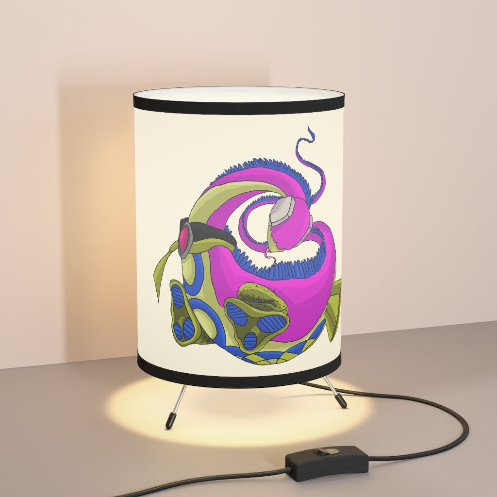 Platipus Tripod Lamp featuring a galvanized steel base and custom high-resolution printed shade, ideal for US and CA sockets.