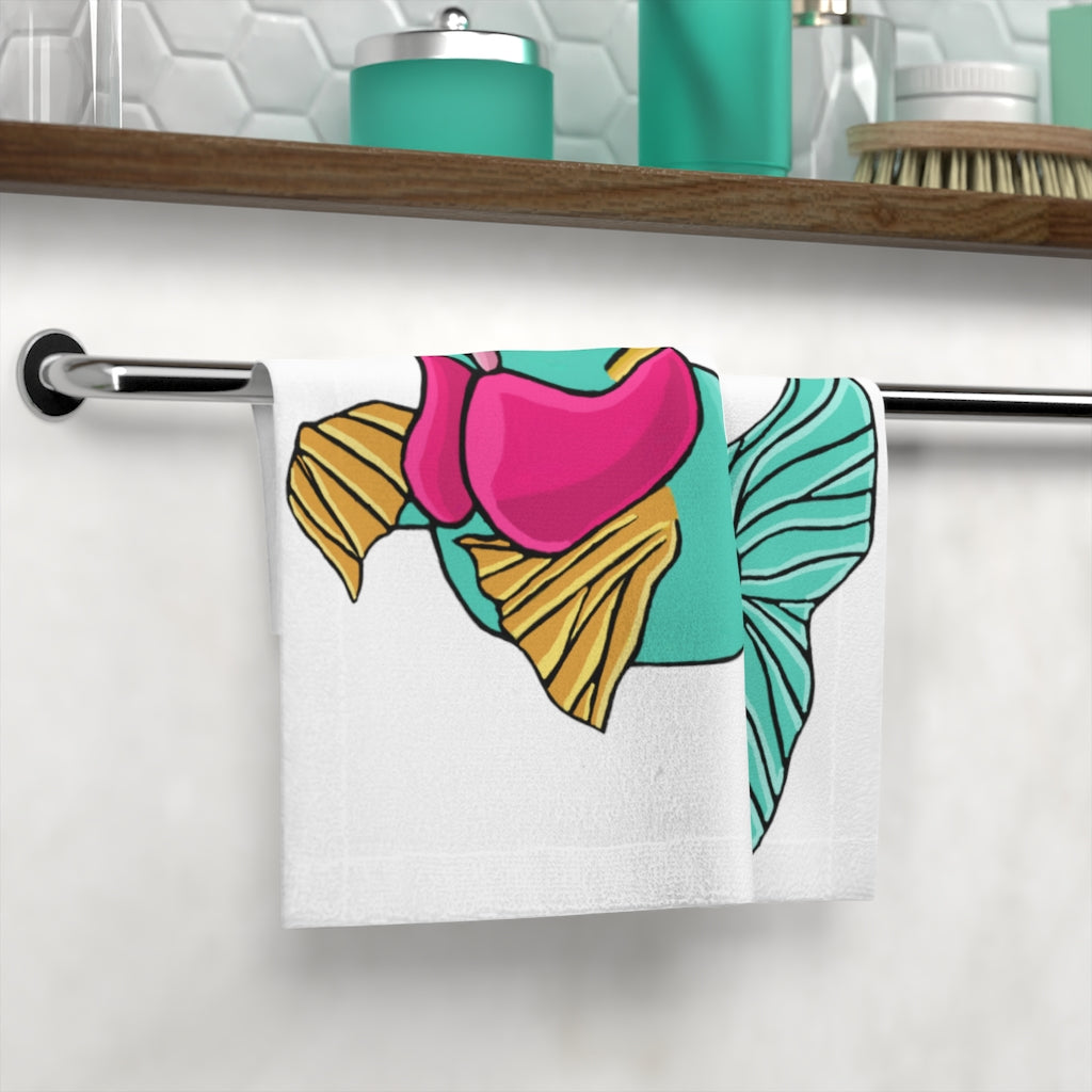 Plumo Face Towel featuring a customizable polyester front and soft cotton back, ideal for personal designs.