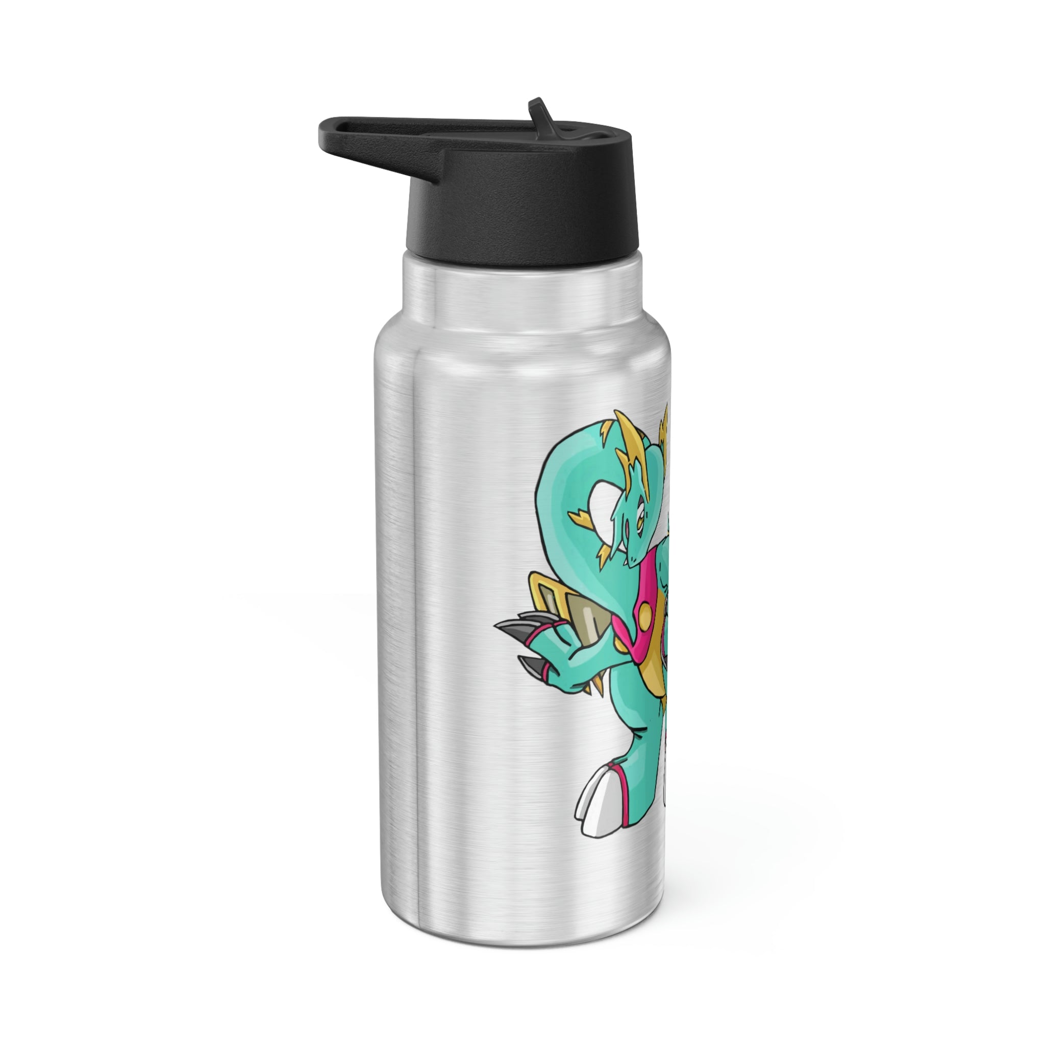 Plumrikamos Gator Tumbler, 32oz in stainless steel with a black cap and plastic straw, showcasing a customizable design.