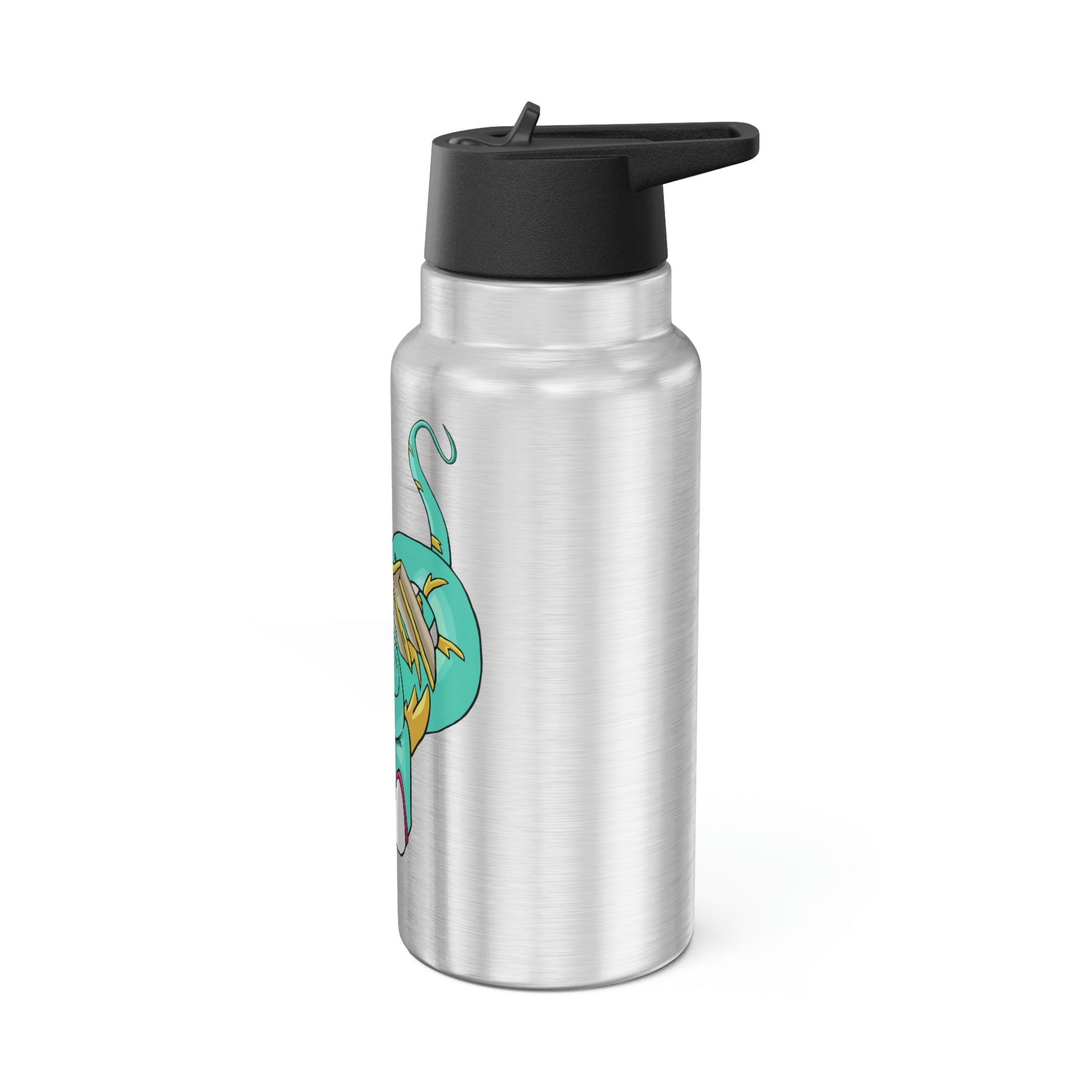 Plumrikamos Gator Tumbler, 32oz in stainless steel with a black cap and plastic straw, showcasing a customizable design.