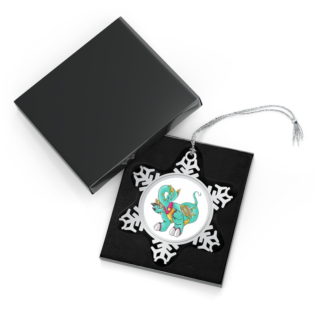 Plumrikamos Pewter Snowflake Ornament with silver-toned hanging string, showcasing intricate snowflake design.