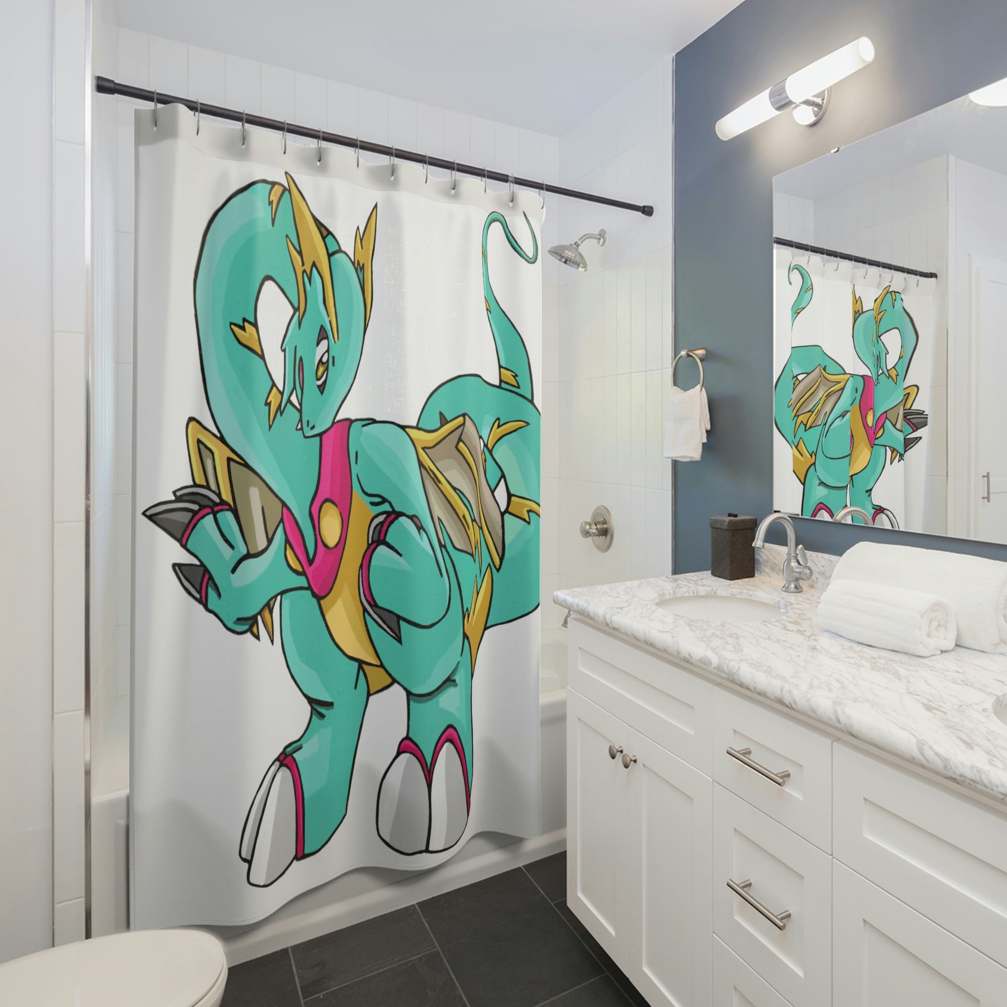 Plumrikamos Shower Curtain featuring vibrant custom designs on durable polyester fabric, ideal for bathroom decor.