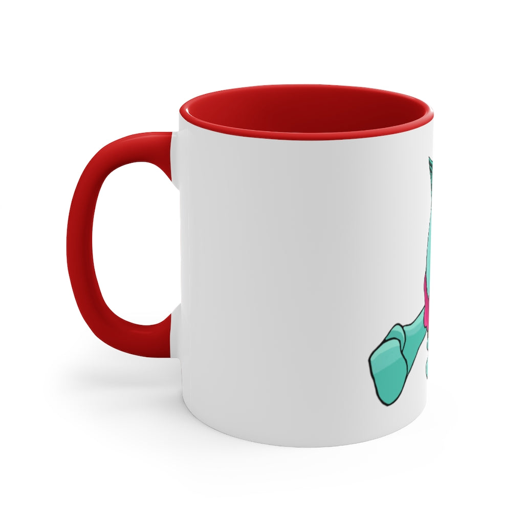 Plumyu 11oz Accent Mug featuring a white ceramic body with a colored interior and handle, showcasing vibrant design options.