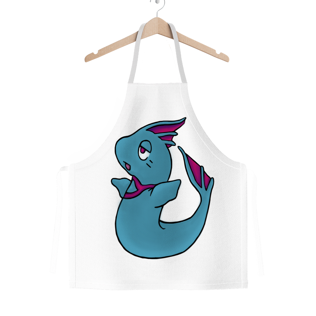 Plumyu Classic Sublimation Adult Apron in white with vibrant sublimation printing, showcasing its durable polyester fabric and adjustable ties.