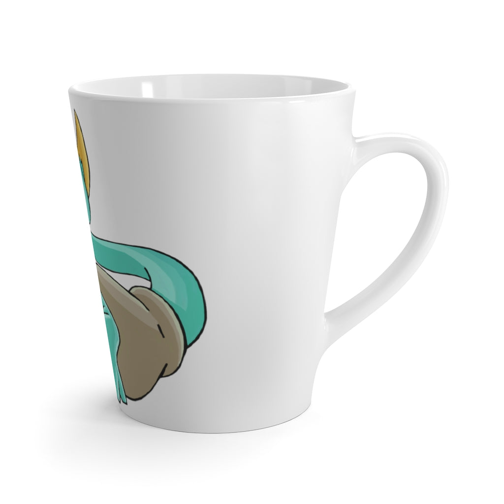 Plumyu Latte Mug in white ceramic with rounded corners and C-handle, perfect for enjoying lattes.