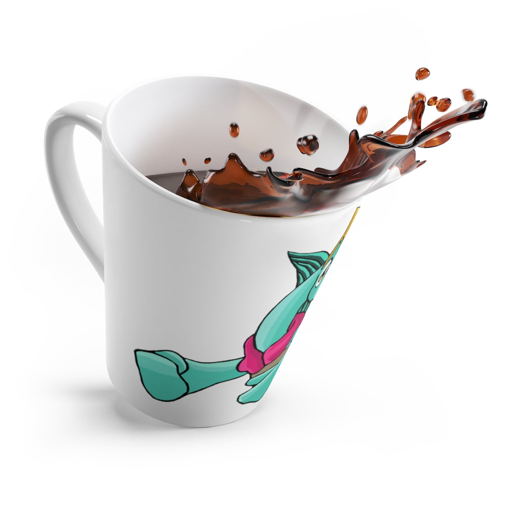 Plumyu Latte Mug in white ceramic with rounded corners and C-handle, perfect for enjoying lattes.