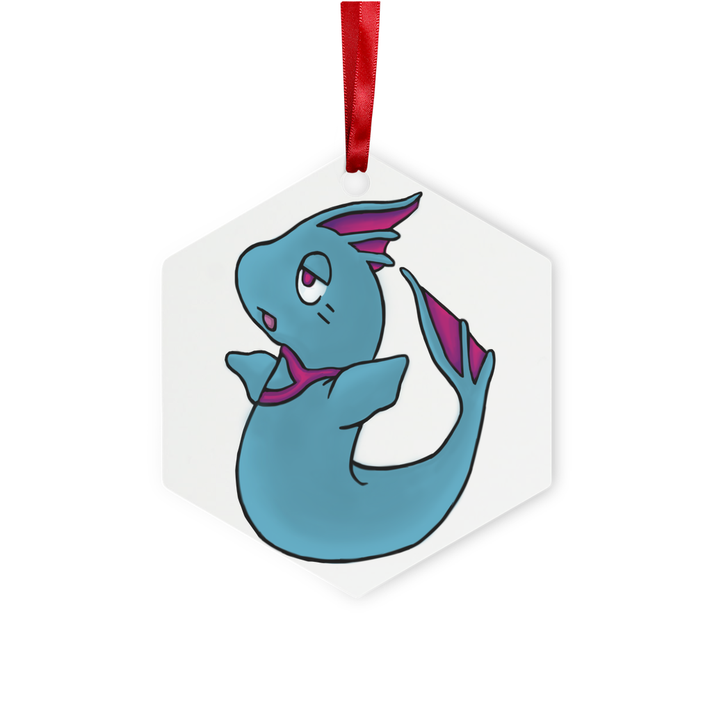 Plumyu Metal Hanging Ornament in hexagon and star shapes, featuring a gloss white finish and red ribbon for hanging.