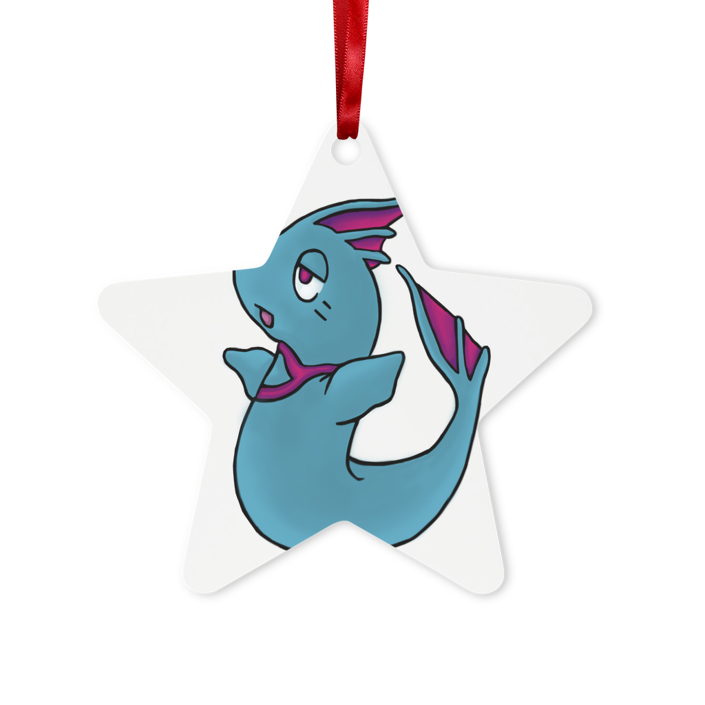 Plumyu Metal Hanging Ornament in hexagon and star shapes, featuring a gloss white finish and red ribbon for hanging.