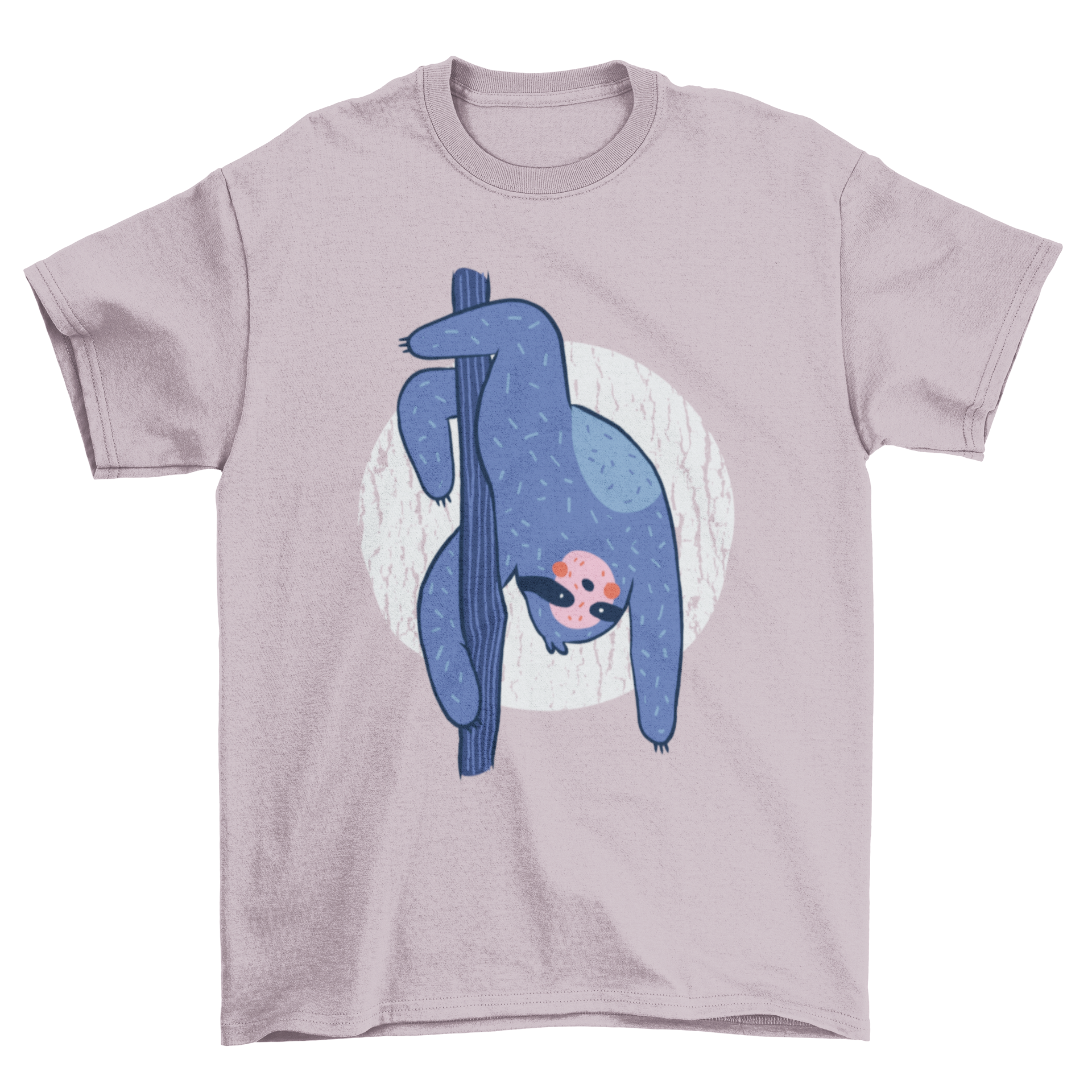 A humorous t-shirt featuring a sloth performing a pole dance, showcasing a fun and quirky design.