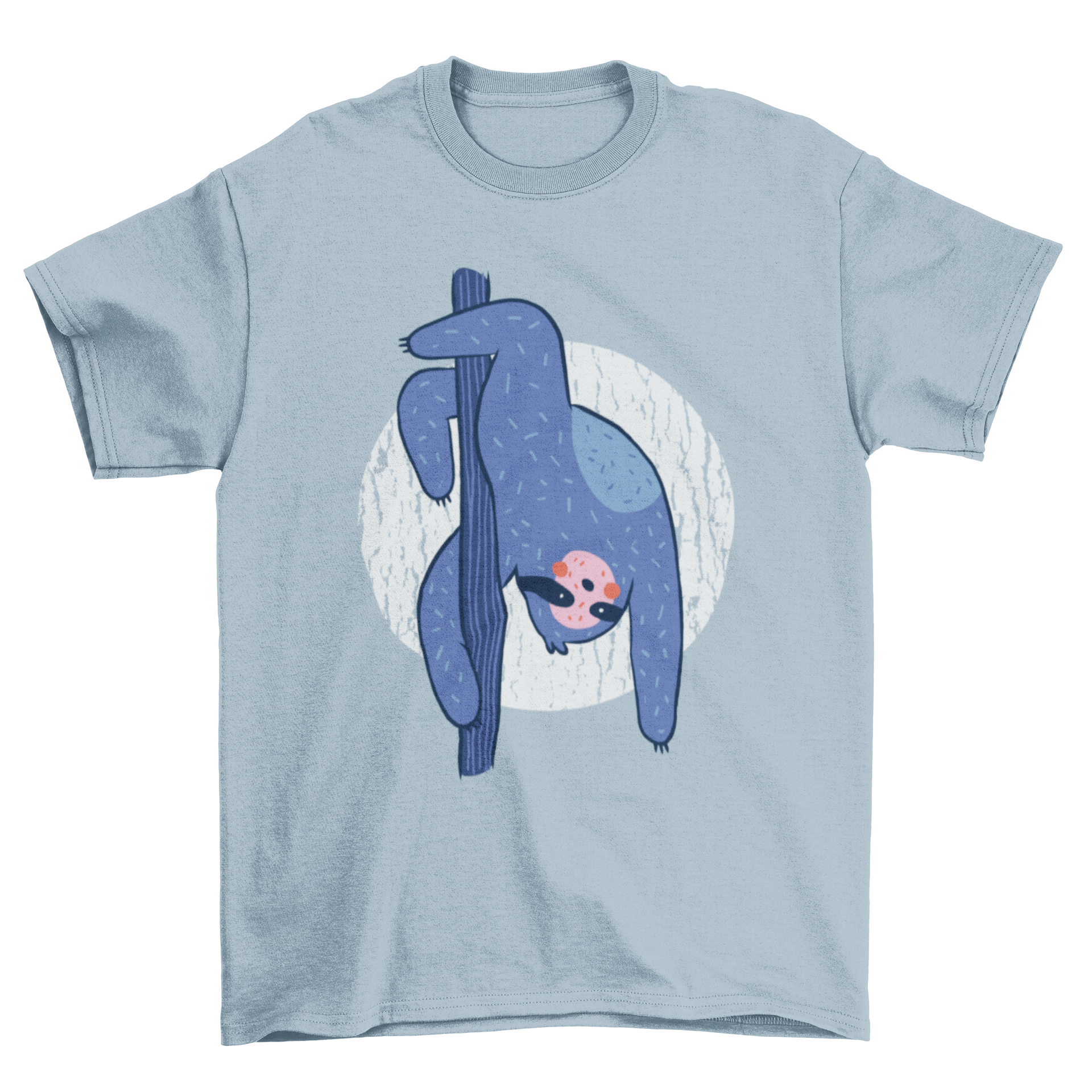 A humorous t-shirt featuring a sloth performing a pole dance, showcasing a fun and quirky design.