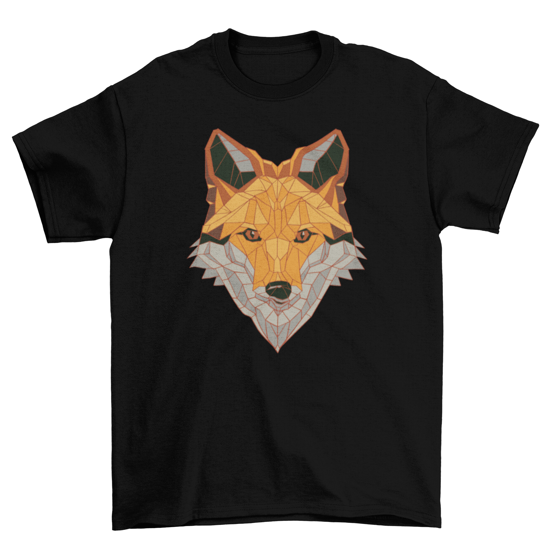 A stylish polygonal fox t-shirt featuring a geometric fox design in vibrant colors on a soft fabric.