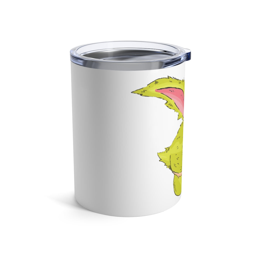 Pon-Pon Tumbler 10oz in stainless steel with a see-thru plastic lid, showcasing its sleek design and rounded corners.