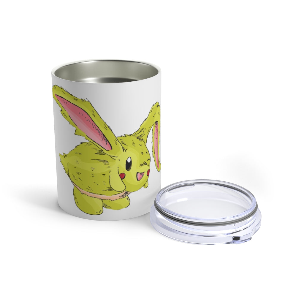 Pon-Pon Tumbler 10oz in stainless steel with a see-thru plastic lid, showcasing its sleek design and rounded corners.