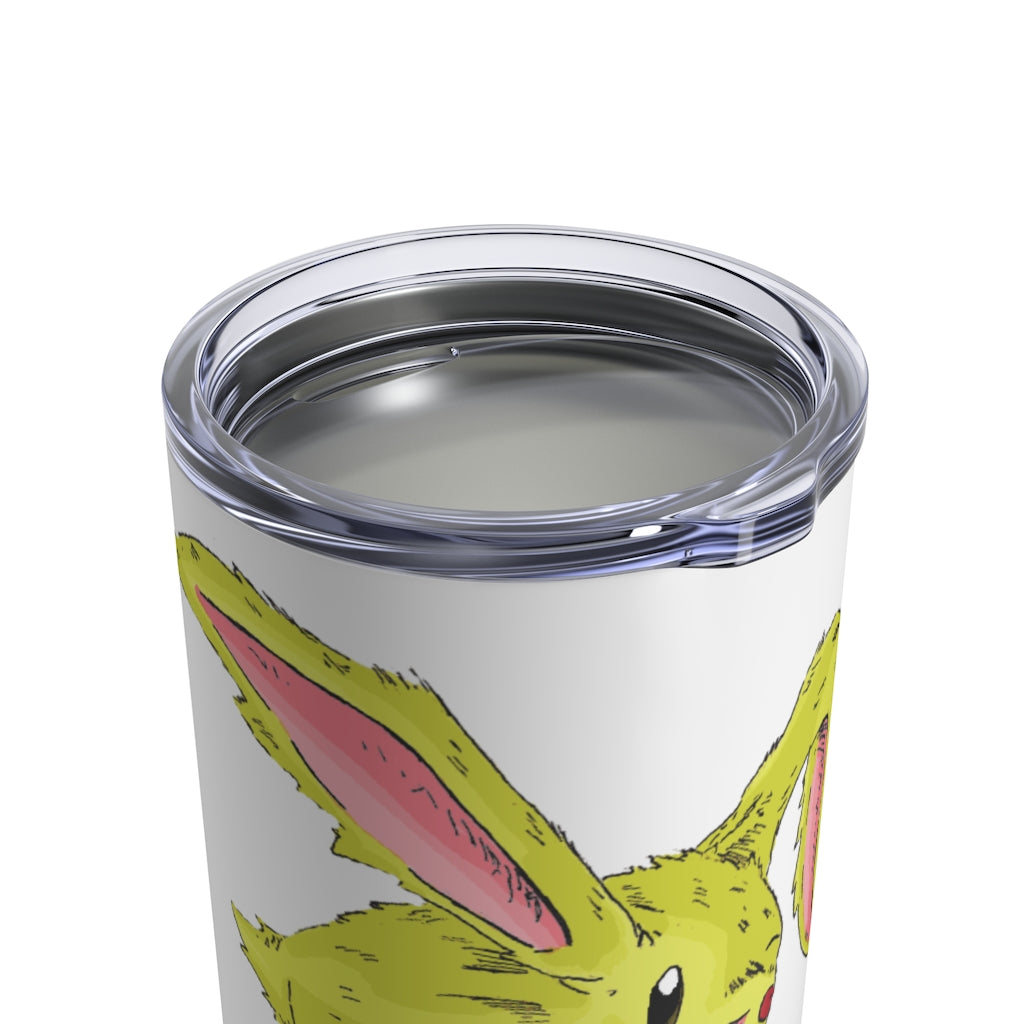 Pon-Pon Tumbler 10oz in stainless steel with a see-thru plastic lid, showcasing its sleek design and rounded corners.