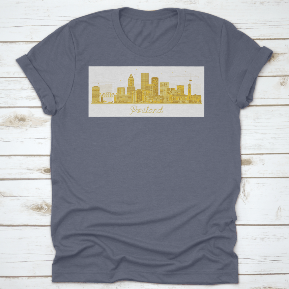 Portland Oregon City Skyline t-shirt featuring golden buildings on a white background, showcasing a unique urban design.