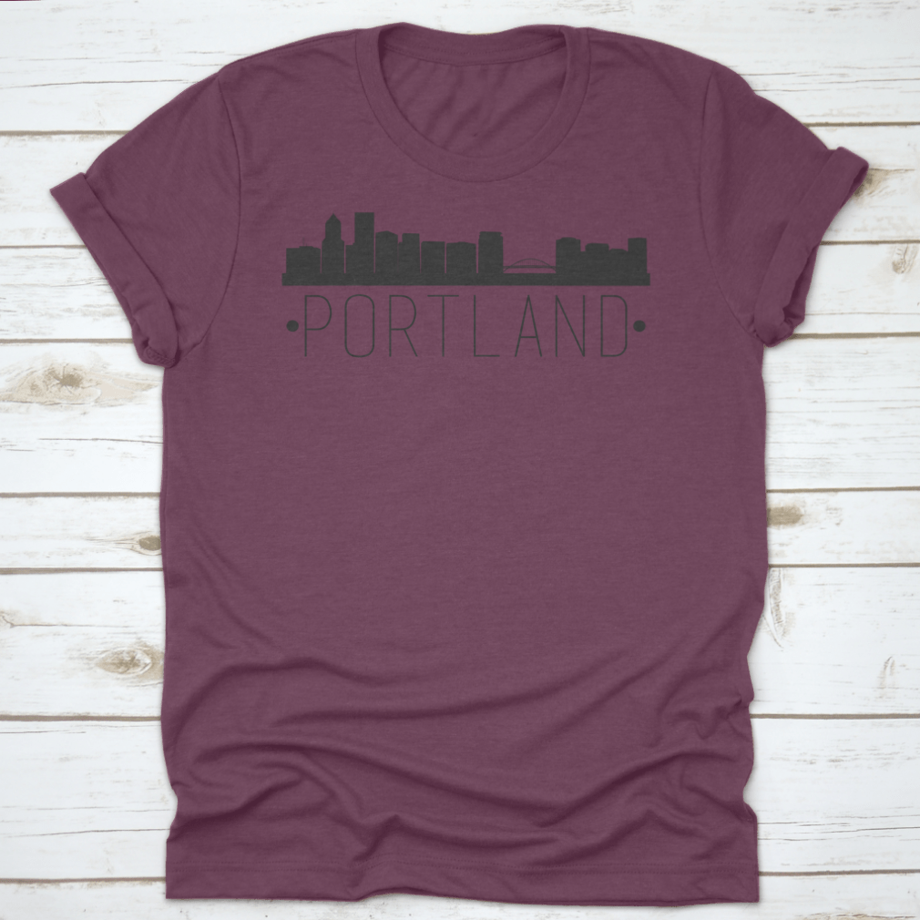 Portland Oregon Skyline Silhouette design featuring famous monuments in a stylish vector format.