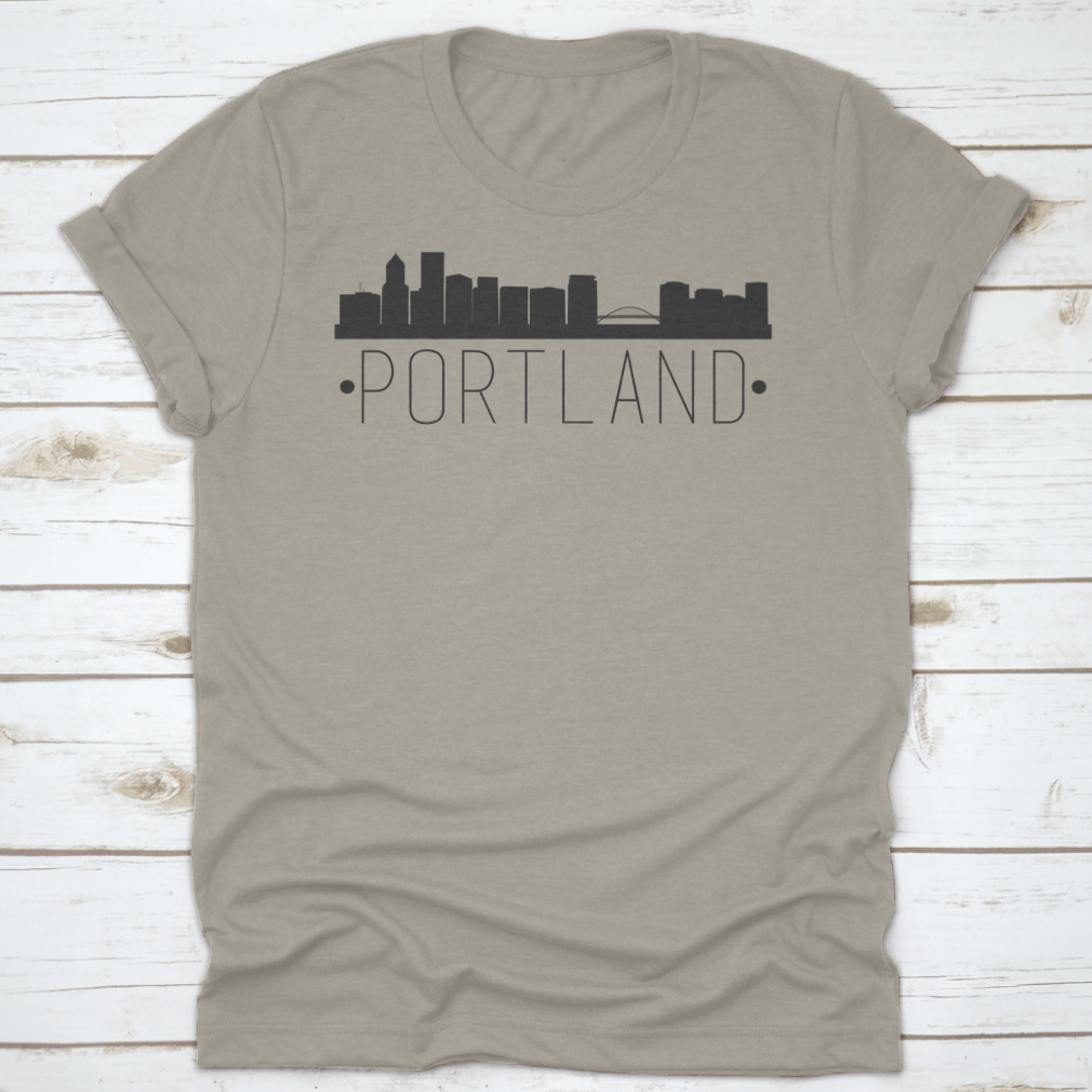 Portland Oregon Skyline Silhouette design featuring famous monuments in a stylish vector format.