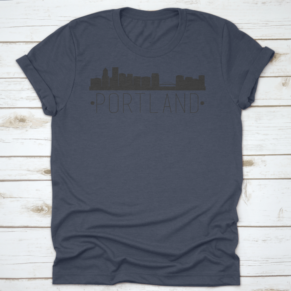 Portland Oregon Skyline Silhouette design featuring famous monuments in a stylish vector format.