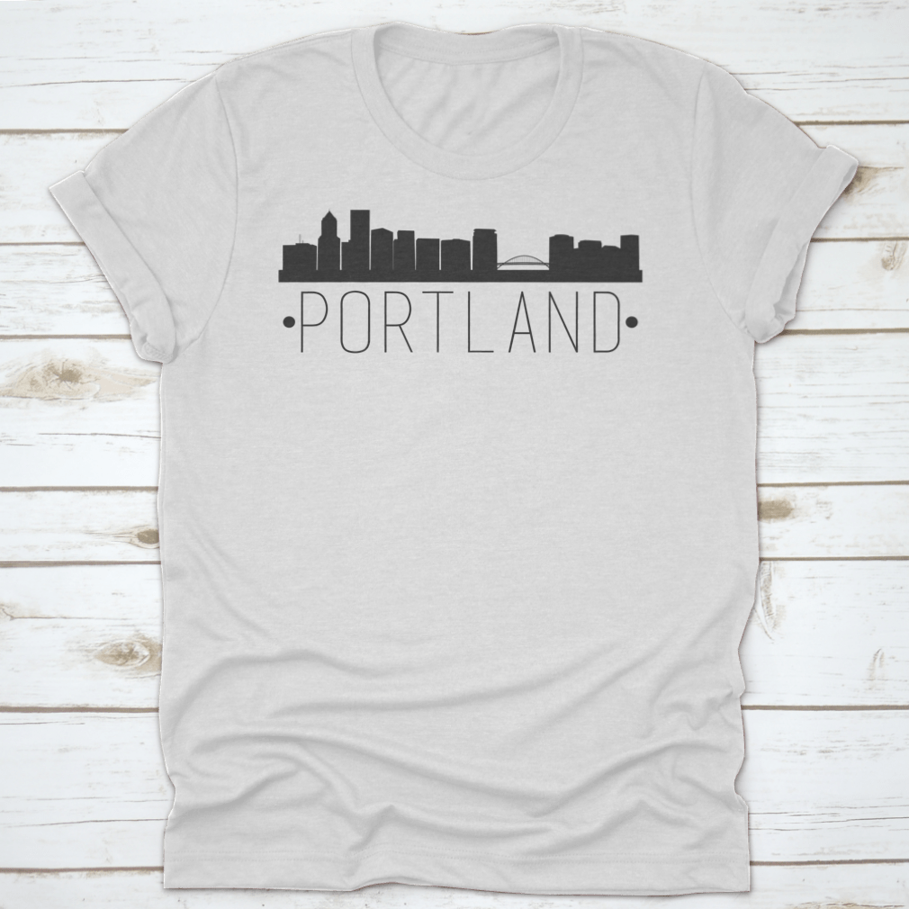 Portland Oregon Skyline Silhouette design featuring famous monuments in a stylish vector format.