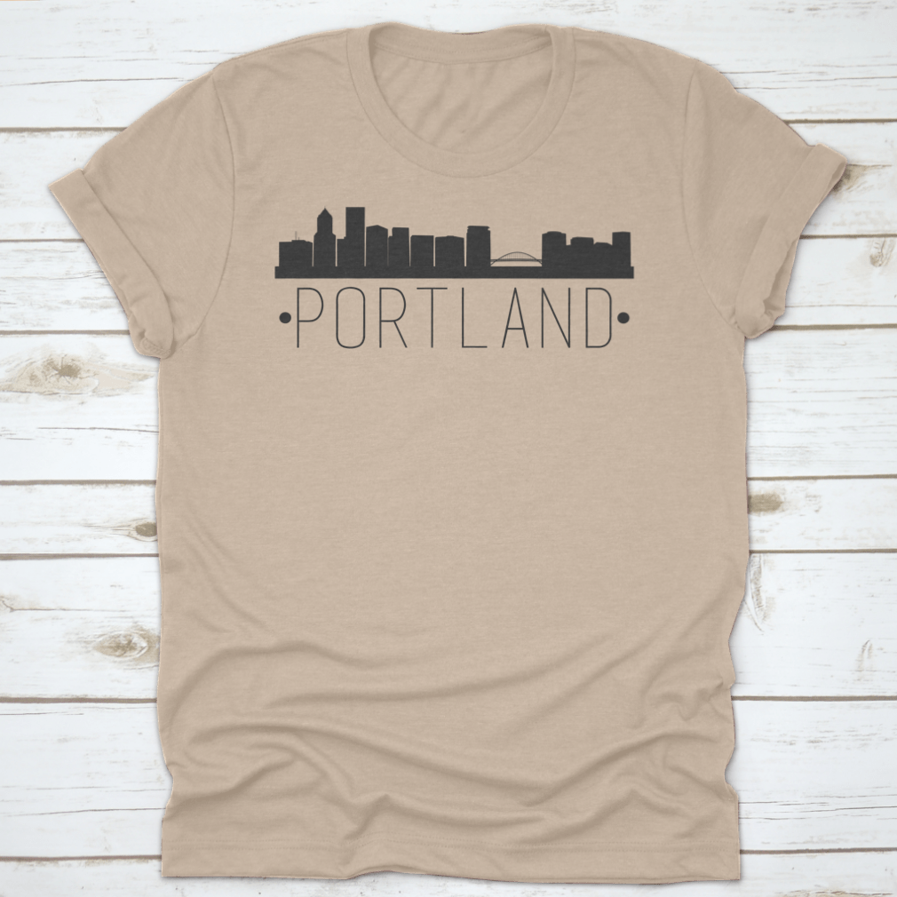 Portland Oregon Skyline Silhouette design featuring famous monuments in a stylish vector format.