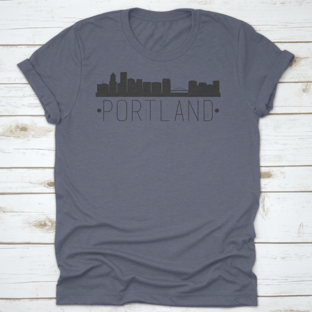 Portland Oregon Skyline Silhouette design featuring famous monuments in a stylish vector format.