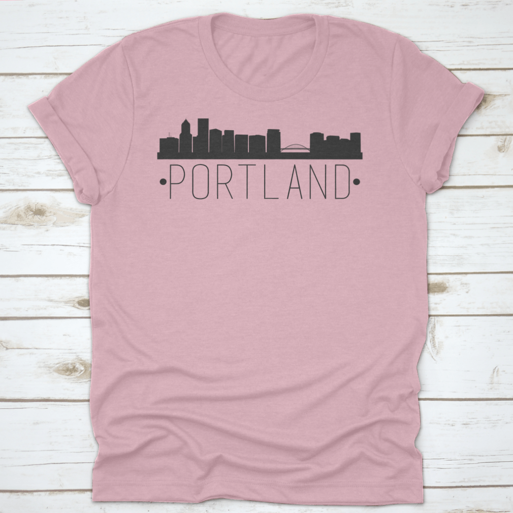 Portland Oregon Skyline Silhouette design featuring famous monuments in a stylish vector format.