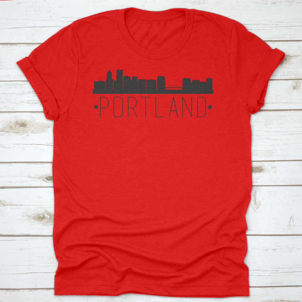 Portland Oregon Skyline Silhouette design featuring famous monuments in a stylish vector format.