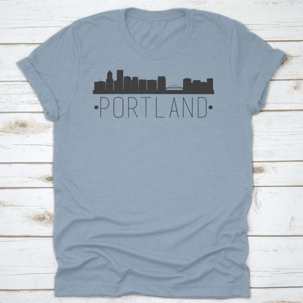 Portland Oregon Skyline Silhouette design featuring famous monuments in a stylish vector format.
