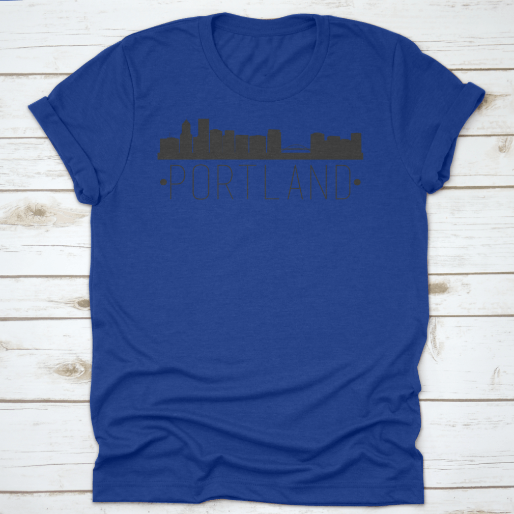 Portland Oregon Skyline Silhouette design featuring famous monuments in a stylish vector format.