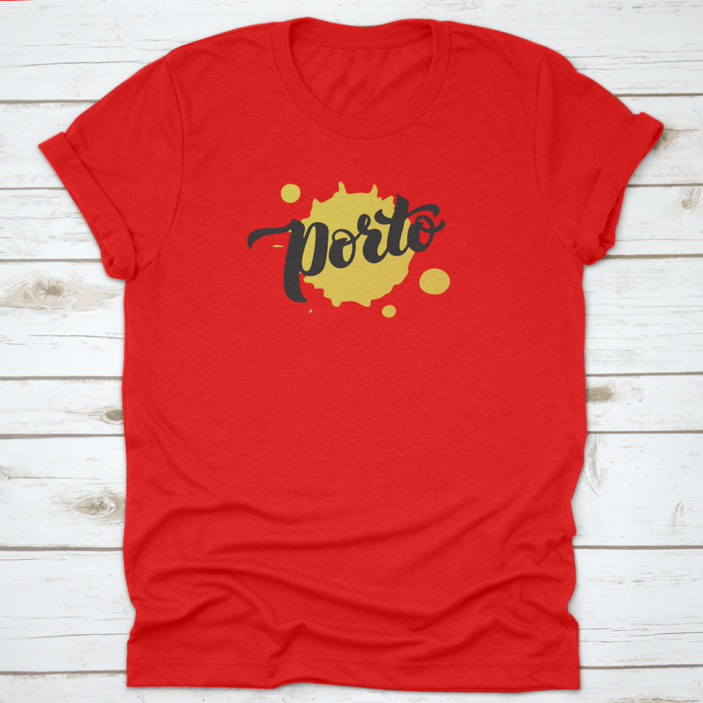 Porto Logo Brush Font Calligraphy Lettering displayed on a vibrant yellow watercolor background, showcasing artistic design.