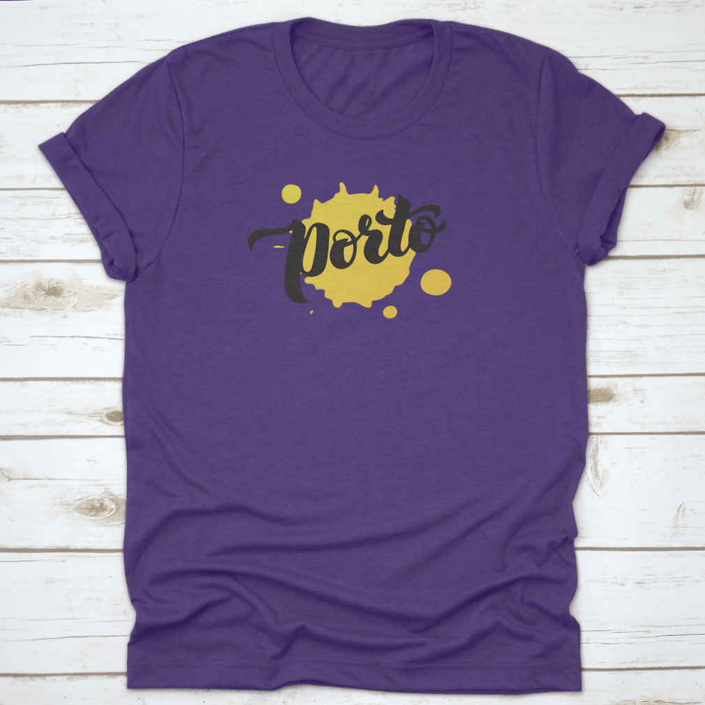 Porto Logo Brush Font Calligraphy Lettering displayed on a vibrant yellow watercolor background, showcasing artistic design.