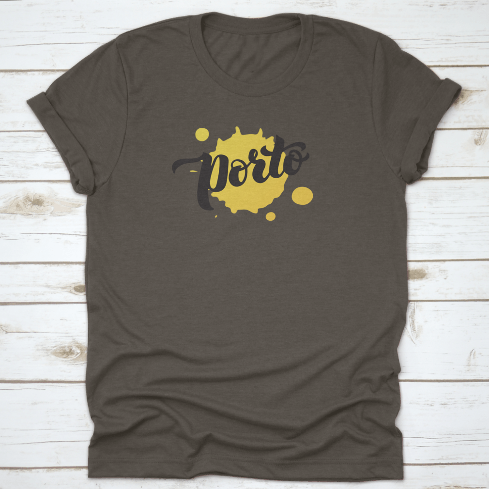 Porto Logo Brush Font Calligraphy Lettering displayed on a vibrant yellow watercolor background, showcasing artistic design.