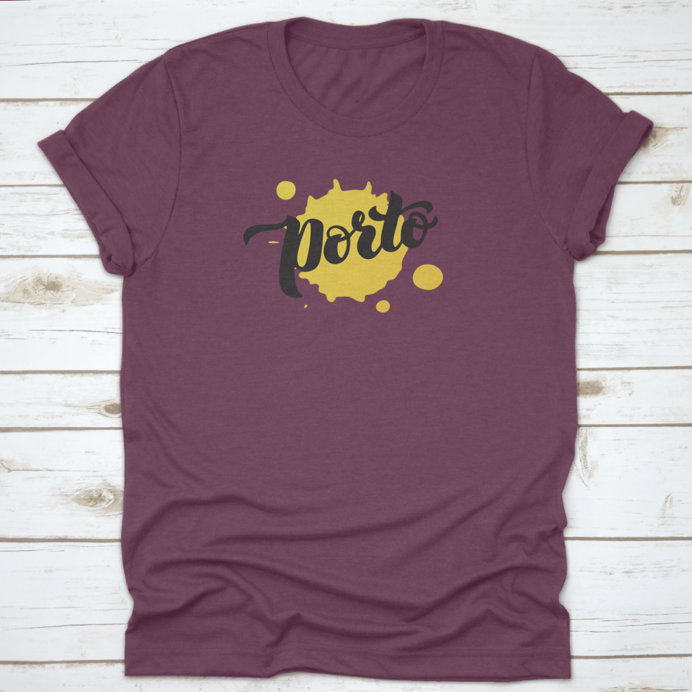 Porto Logo Brush Font Calligraphy Lettering displayed on a vibrant yellow watercolor background, showcasing artistic design.