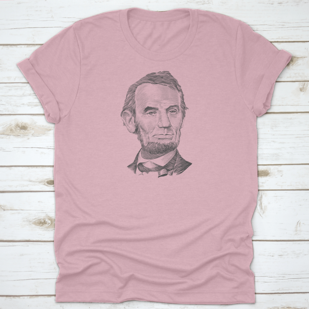 A classic T-shirt featuring a portrait of Abraham Lincoln, showcasing his iconic image in a stylish design.