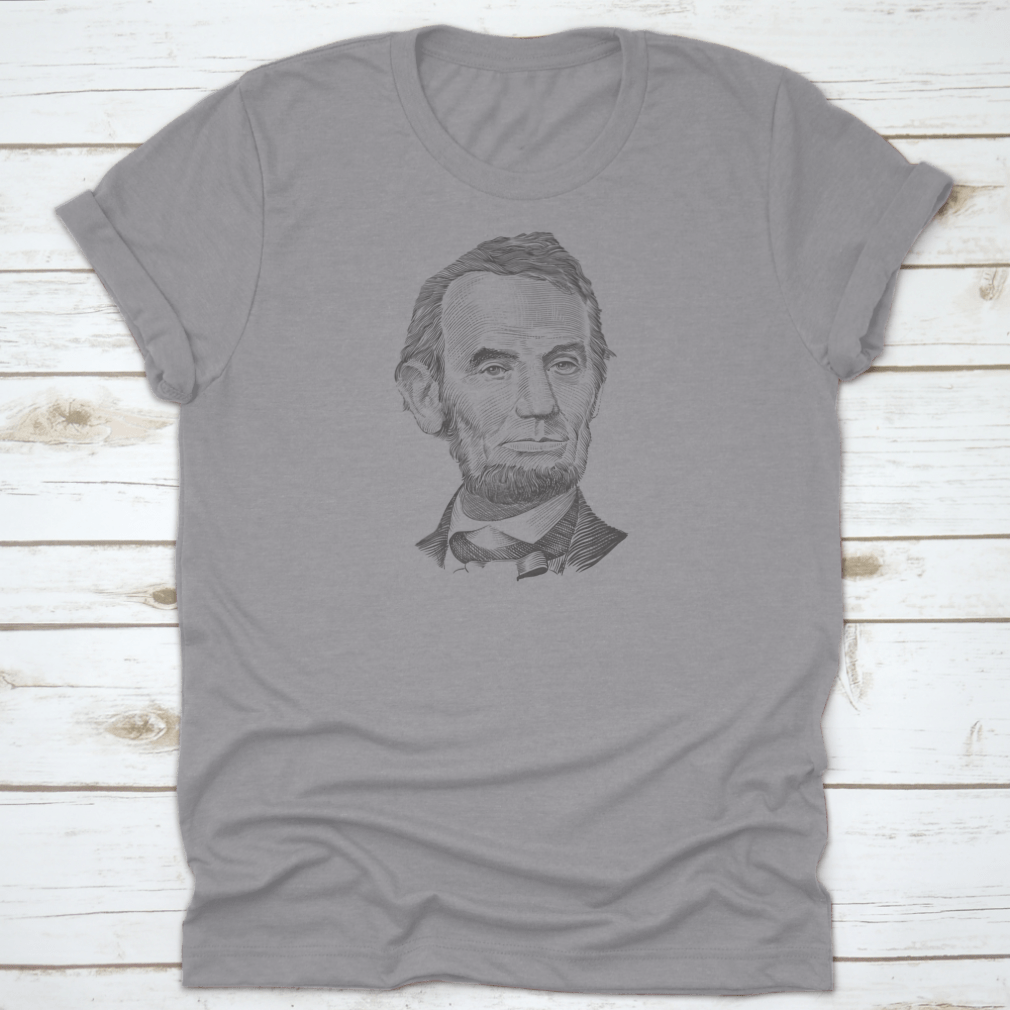 A classic T-shirt featuring a portrait of Abraham Lincoln, showcasing his iconic image in a stylish design.