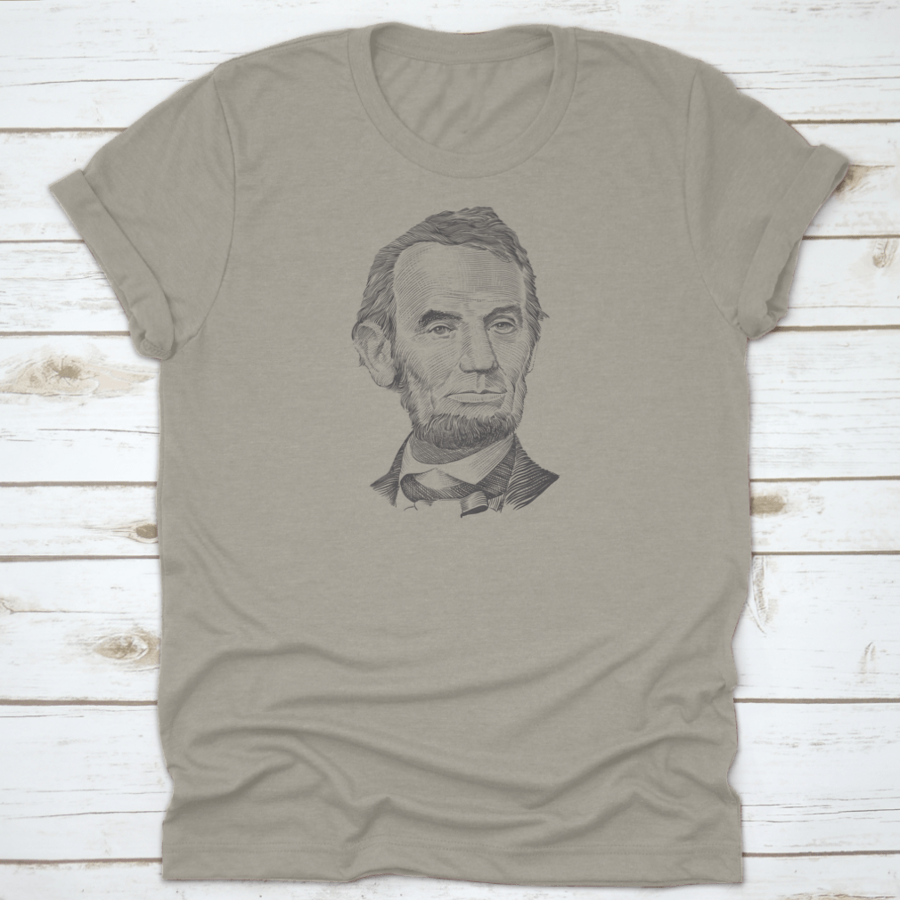 A classic T-shirt featuring a portrait of Abraham Lincoln, showcasing his iconic image in a stylish design.
