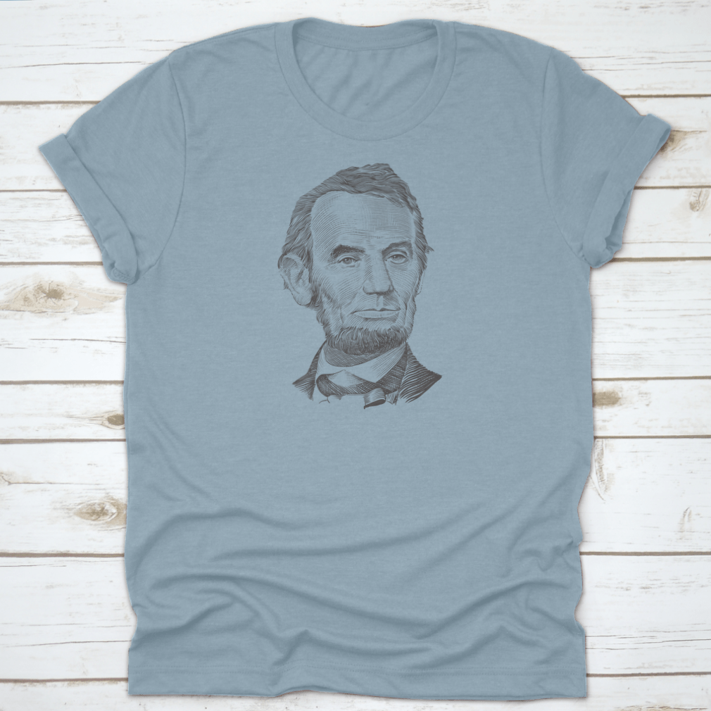 A classic T-shirt featuring a portrait of Abraham Lincoln, showcasing his iconic image in a stylish design.