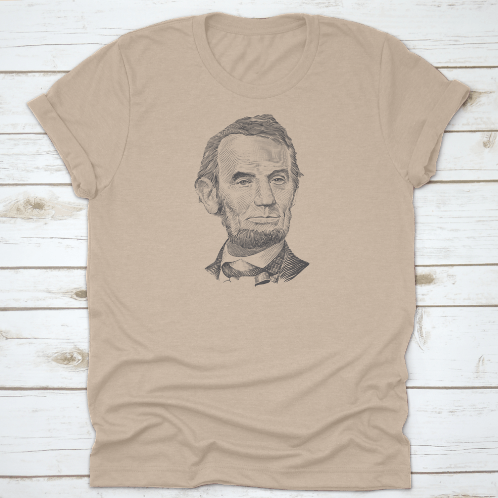 A classic T-shirt featuring a portrait of Abraham Lincoln, showcasing his iconic image in a stylish design.