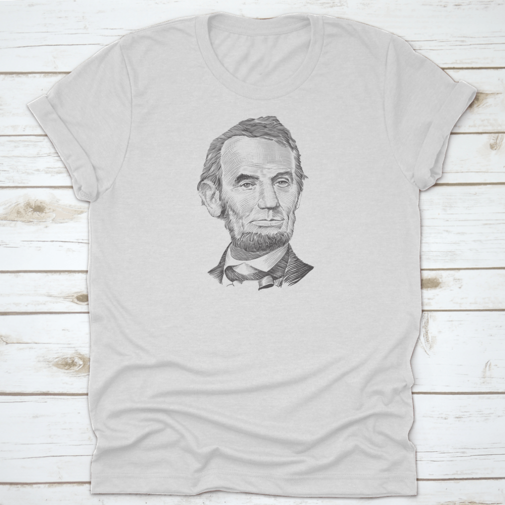 A classic T-shirt featuring a portrait of Abraham Lincoln, showcasing his iconic image in a stylish design.