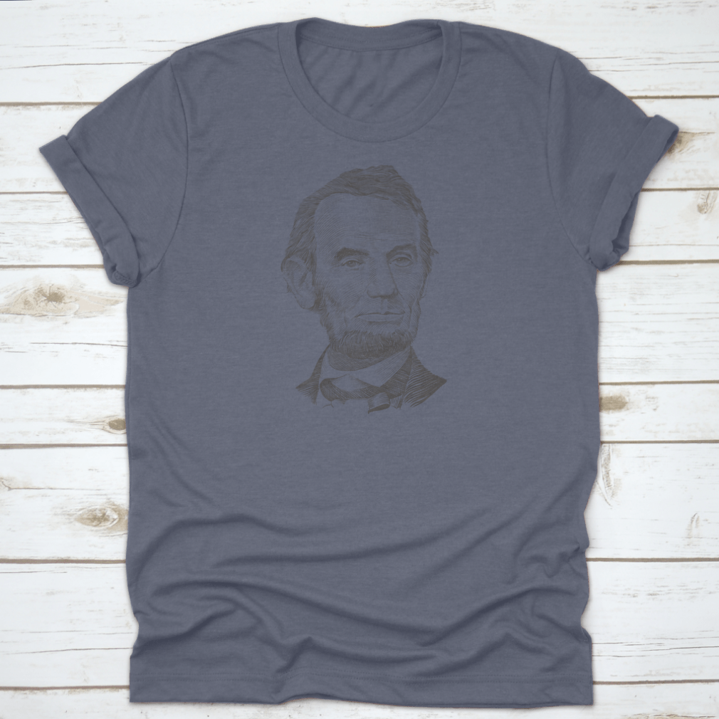 A classic T-shirt featuring a portrait of Abraham Lincoln, showcasing his iconic image in a stylish design.