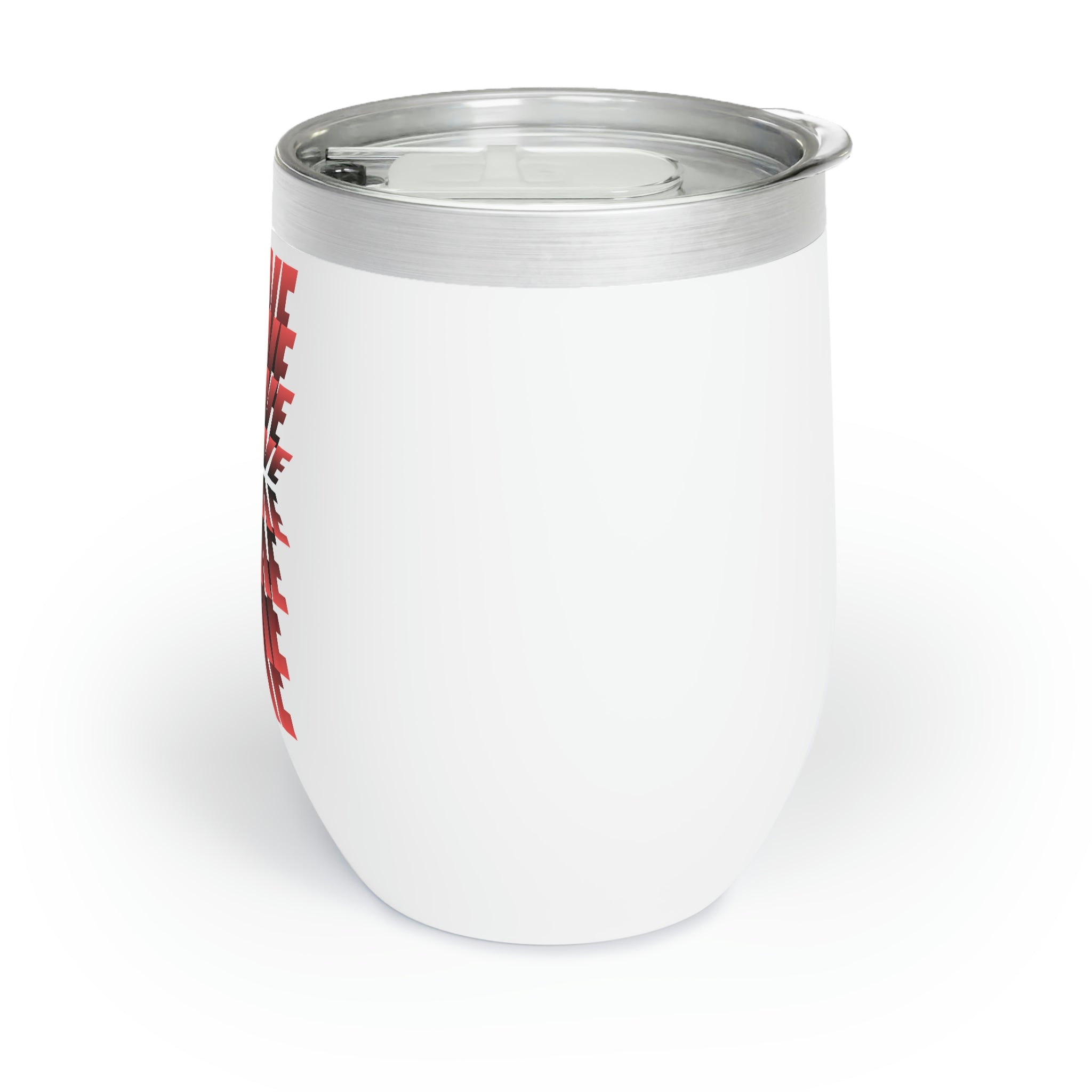 Positive Chill Wine Tumbler in stainless steel with customizable design, showcasing its double-insulated walls and stemless shape.