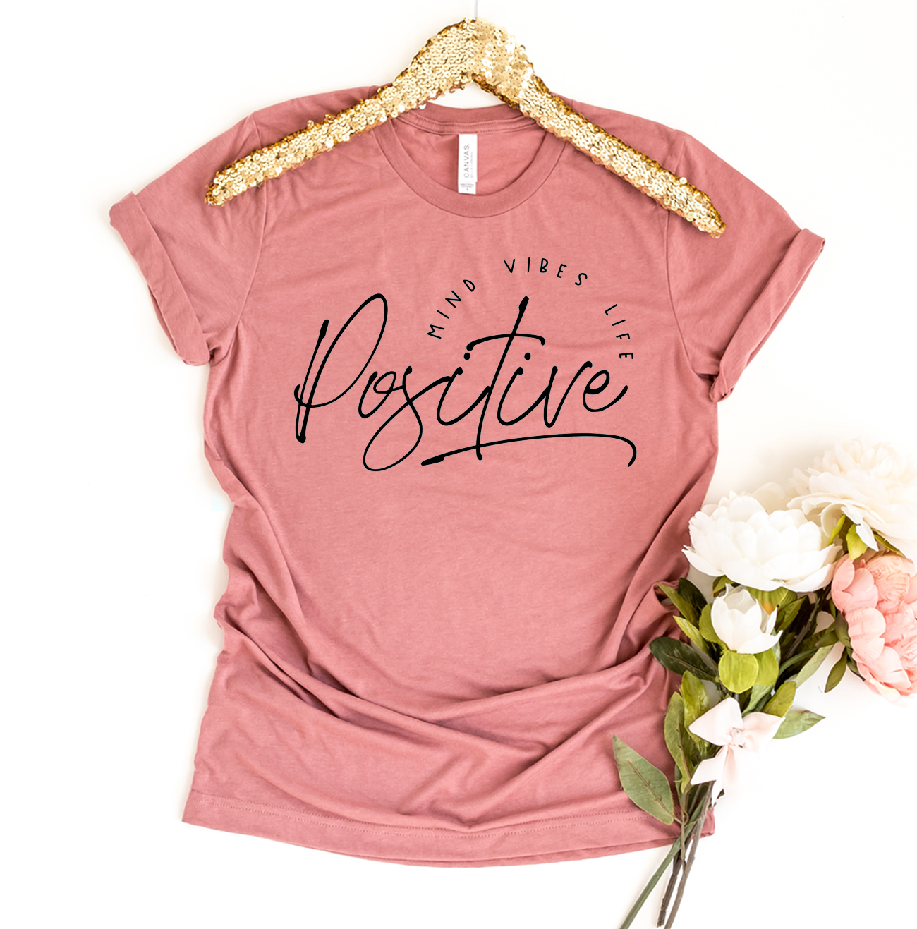 Positive Mind Vibes Life T-shirt made from premium ring spun cotton, featuring a vibrant flex print design promoting positivity.