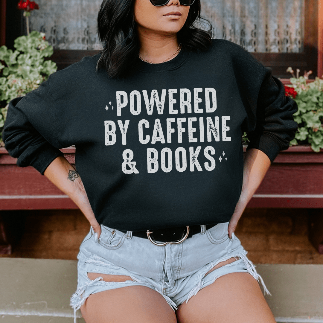 Cozy sweats featuring a unique design inspired by caffeine and books, made from a soft cotton/poly fleece blend.