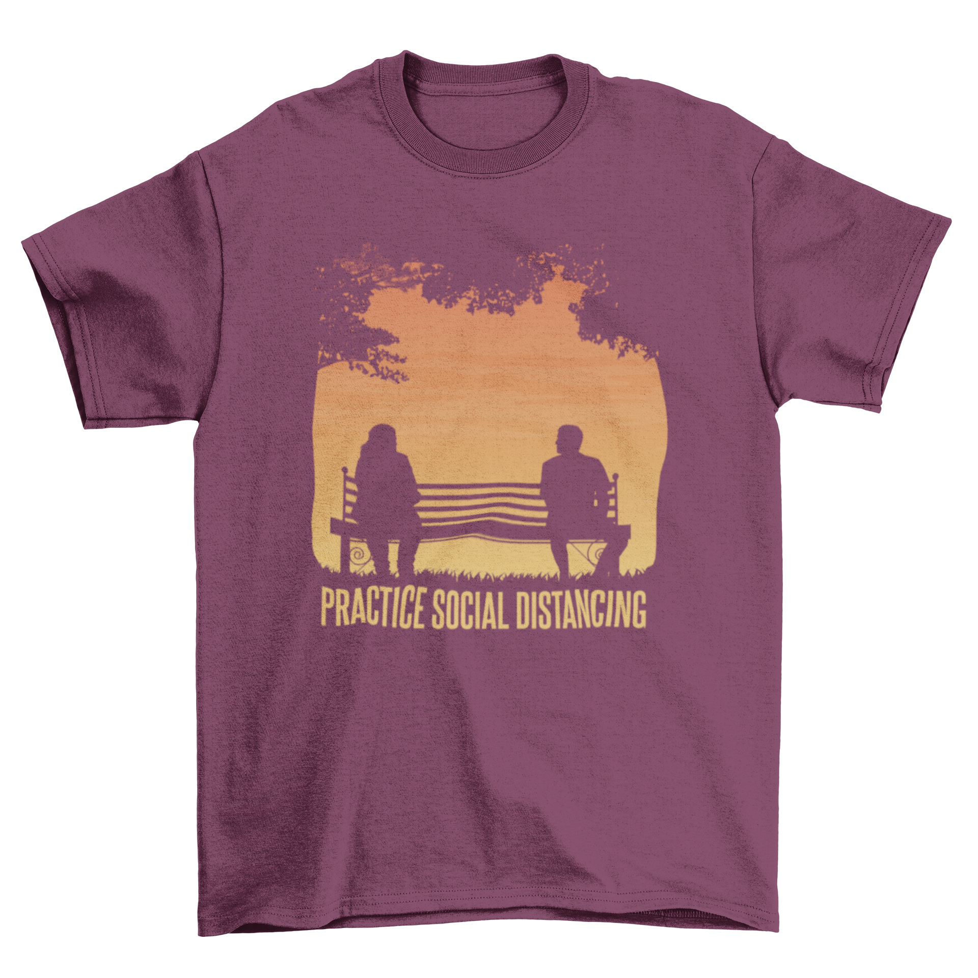 A stylish t-shirt featuring the caption 'Practice Social Distancing' in bold letters, promoting health awareness.