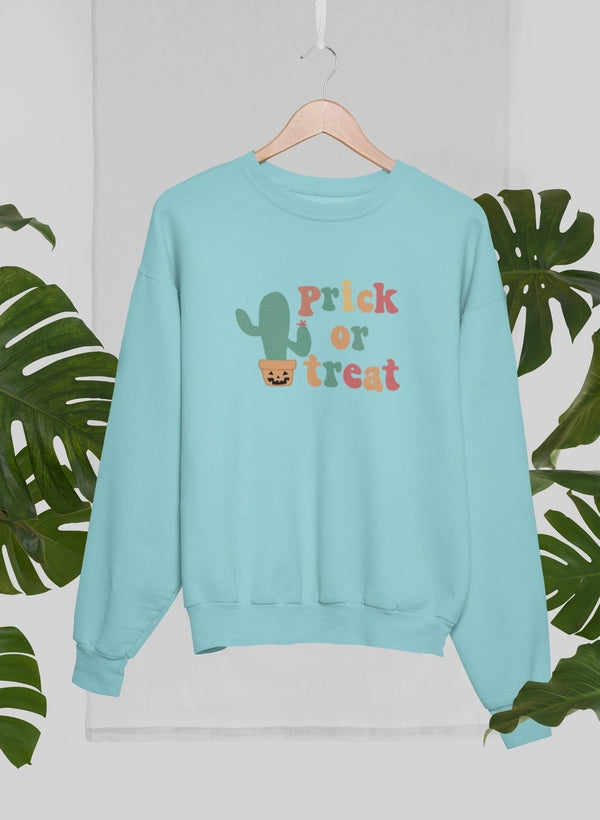 Prick Or Treat Sweat Shirt featuring a unique digitally printed design on soft cotton fabric, perfect for casual wear.