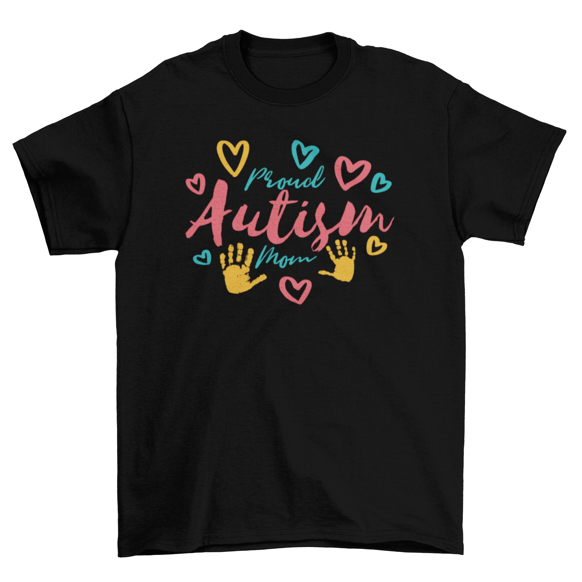 Proud Autism Mom T-shirt featuring stylish lettering design in vibrant colors.