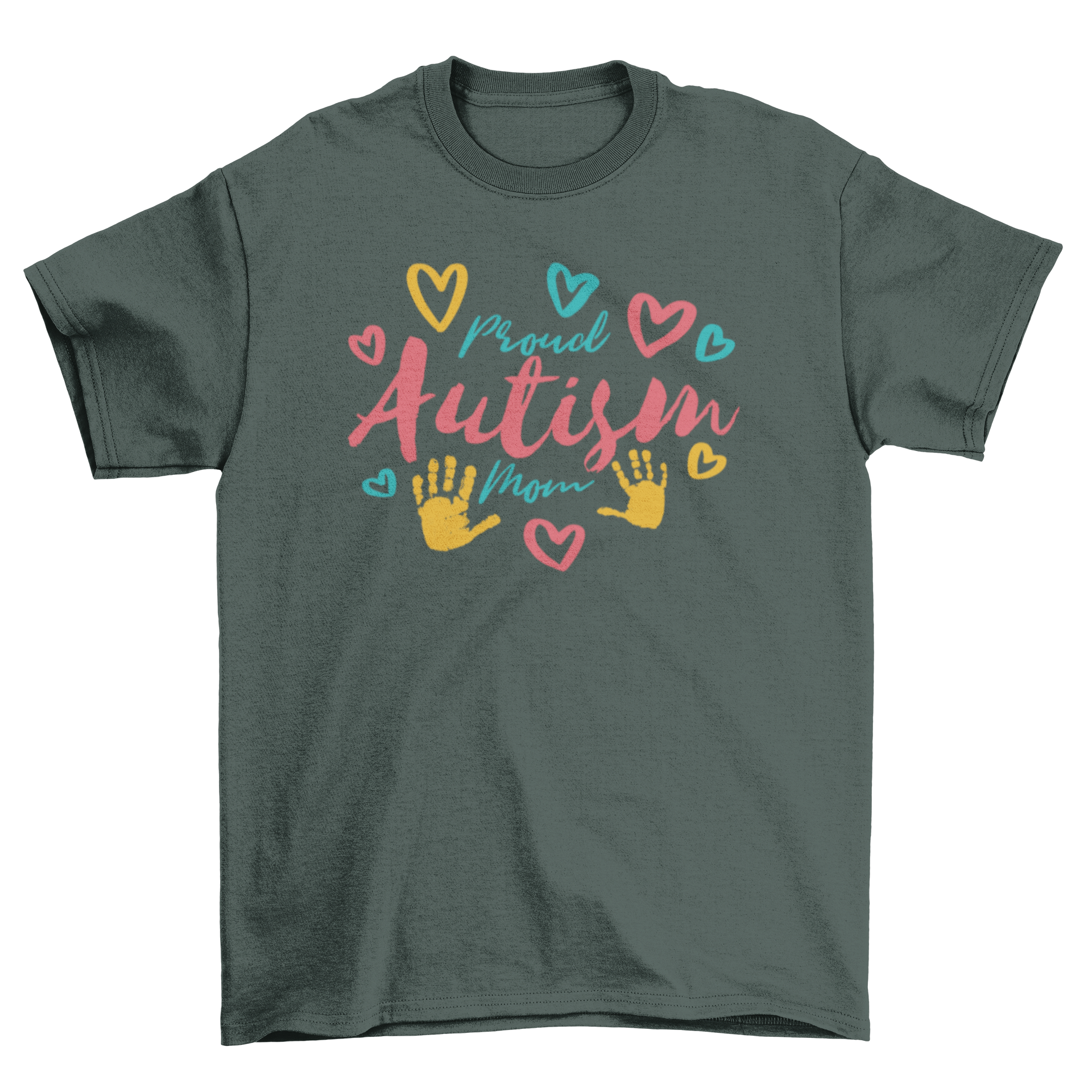 Proud Autism Mom T-shirt featuring stylish lettering design in vibrant colors.