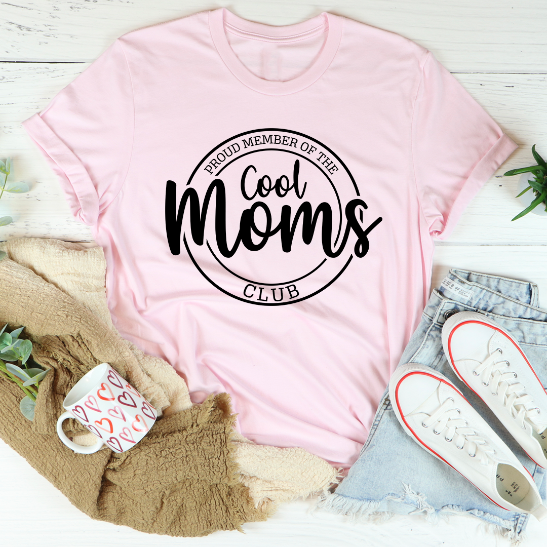 A stylish Proud Member Of The Cool Moms Club T-Shirt made from soft cotton, featuring double stitching for durability.